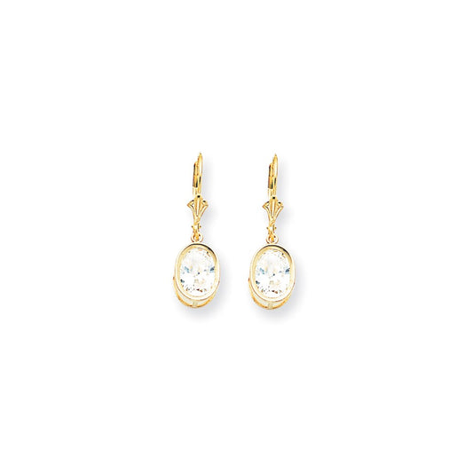 14k Yellow Gold 9x7mm Oval Cubic Zirconia Leverback Earrings