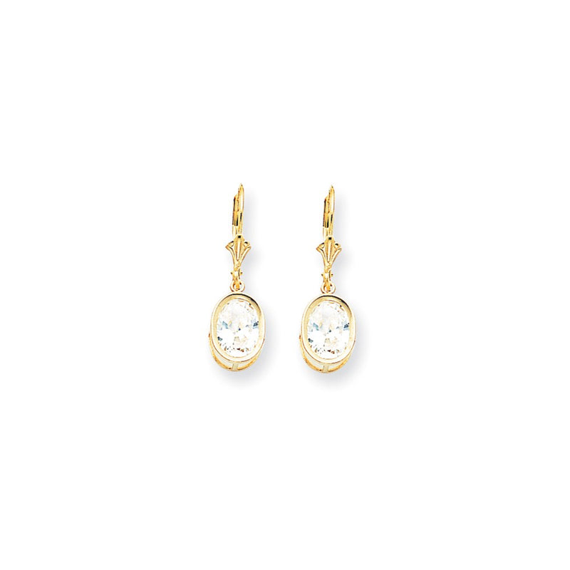 14k Yellow Gold 9x7mm Oval Cubic Zirconia Leverback Earrings