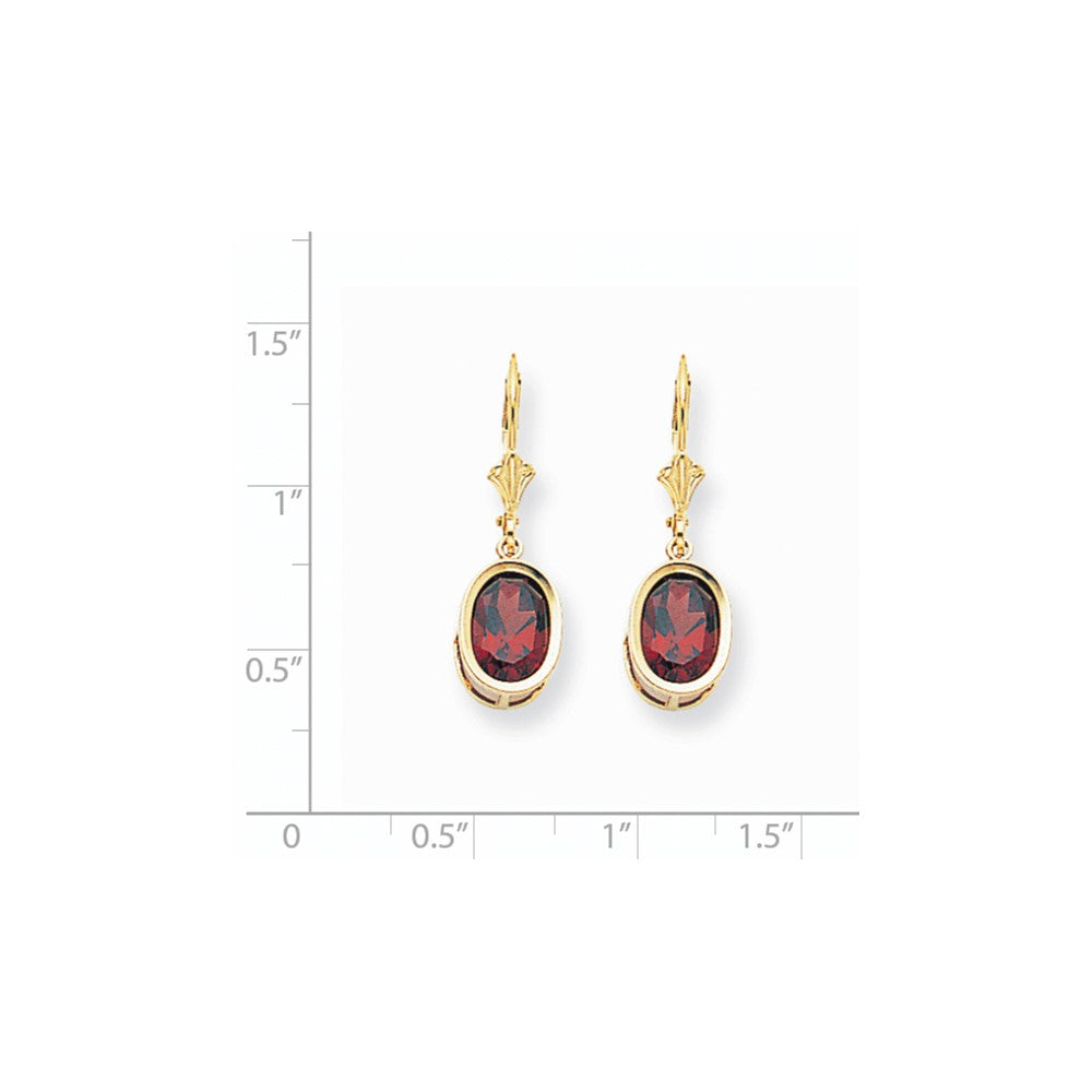 14k Yellow Gold 9x7mm Oval Garnet Leverback Earrings