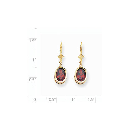 14k Yellow Gold 9x7mm Oval Garnet Leverback Earrings