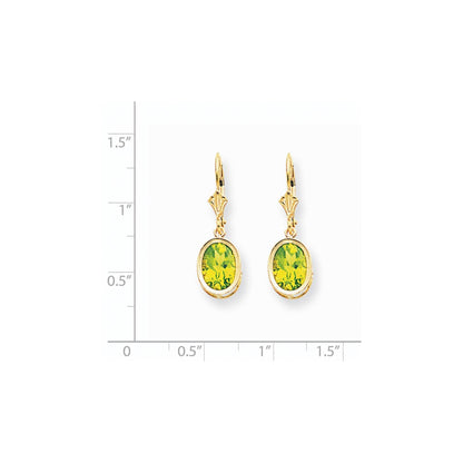 14k Yellow Gold 9x7mm Oval Peridot Leverback Earrings