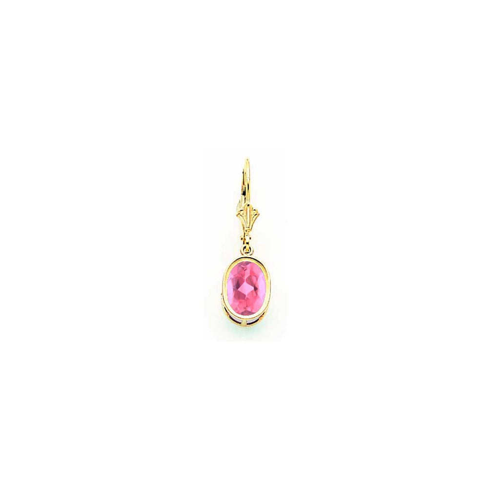14k Yellow Gold 9x7mm Oval Pink Tourmaline leverback earring