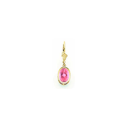 14k Yellow Gold 9x7mm Oval Pink Tourmaline leverback earring