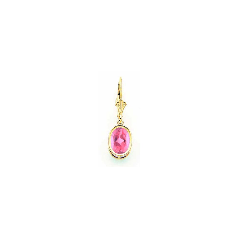 14k Yellow Gold 9x7mm Oval Pink Tourmaline leverback earring