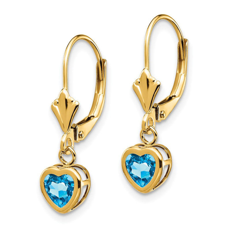 14k Yellow Gold 5mm Heart Blue Topaz Earrings