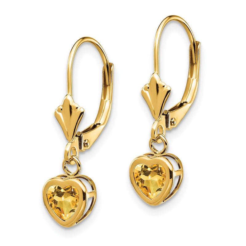 14k Yellow Gold 5mm Heart Citrine Earrings