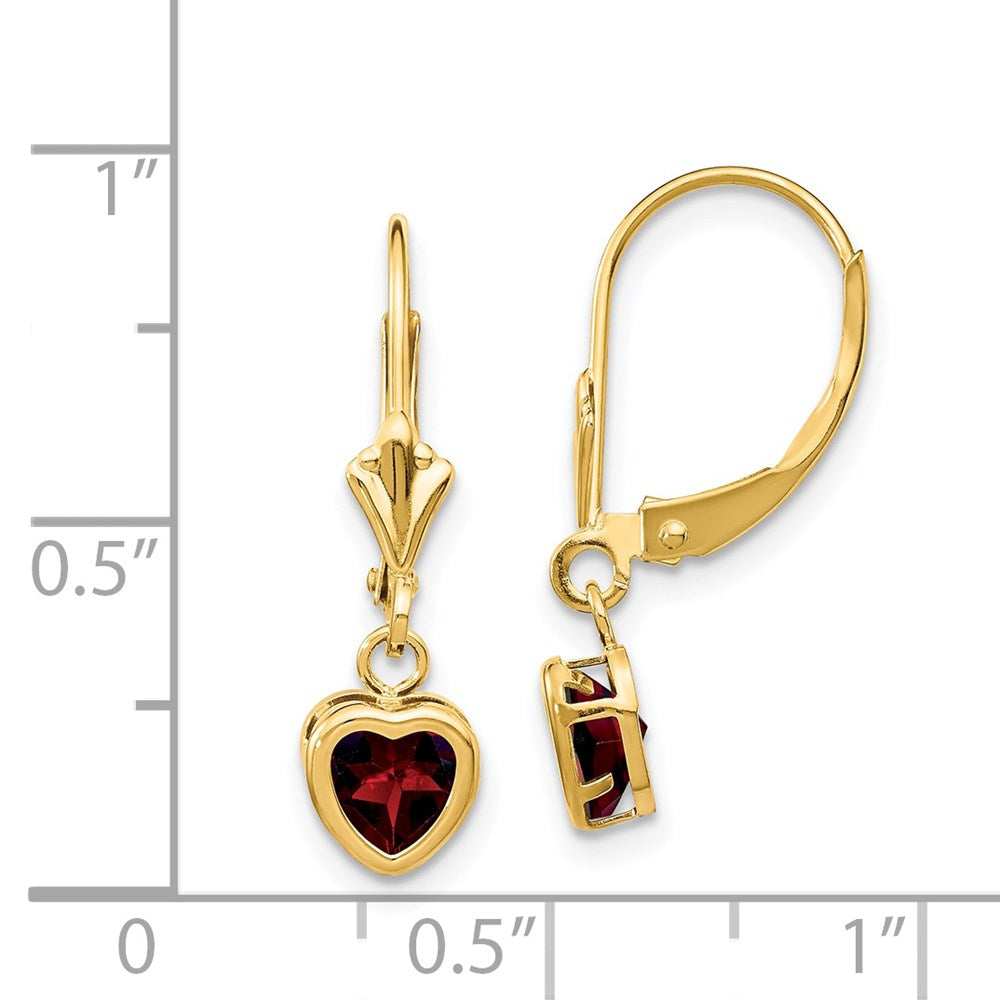 14k Yellow Gold 5mm Heart Garnet Earrings