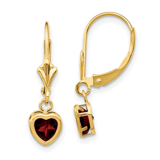 14k Yellow Gold 5mm Heart Garnet Earrings
