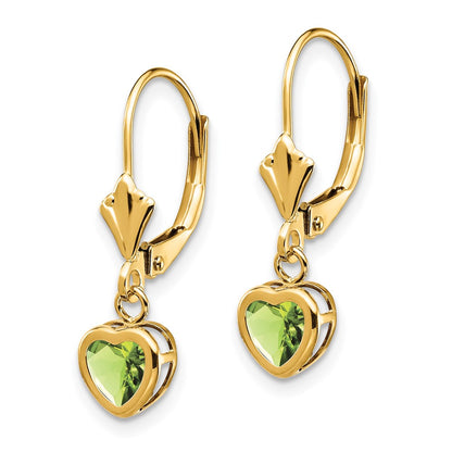 14k Yellow Gold 5mm Heart Peridot Earrings
