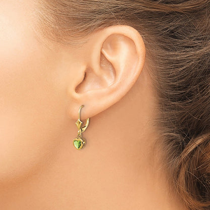 14k Yellow Gold 5mm Heart Peridot Earrings