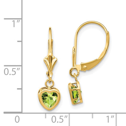 14k Yellow Gold 5mm Heart Peridot Earrings