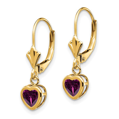 14k Yellow Gold 5mm Heart Rhodolite Garnet Earrings