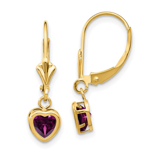 14k Yellow Gold 5mm Heart Rhodolite Garnet Earrings