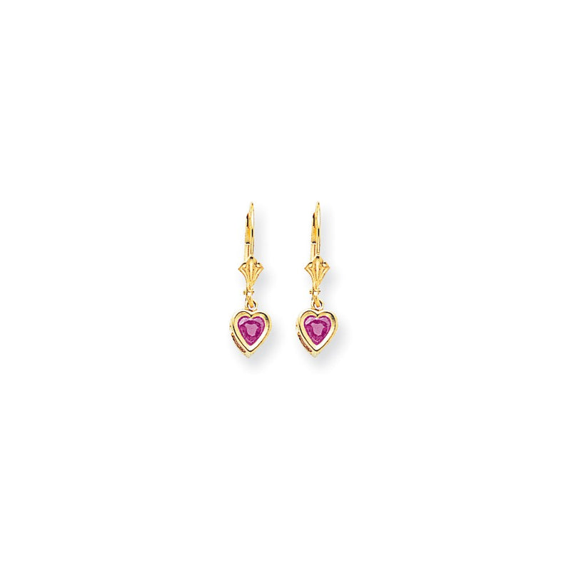 14k Yellow Gold 5mm Heart Pink Sapphire Earrings