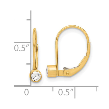 14k Yellow Gold 3.25mm Cubic Zirconia leverback Earrings