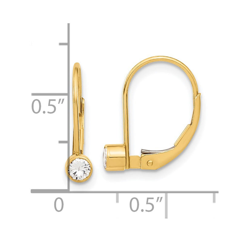 14k Yellow Gold 3.25mm Cubic Zirconia leverback Earrings