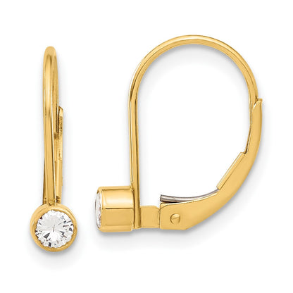 14k Yellow Gold 3.25mm Cubic Zirconia leverback Earrings