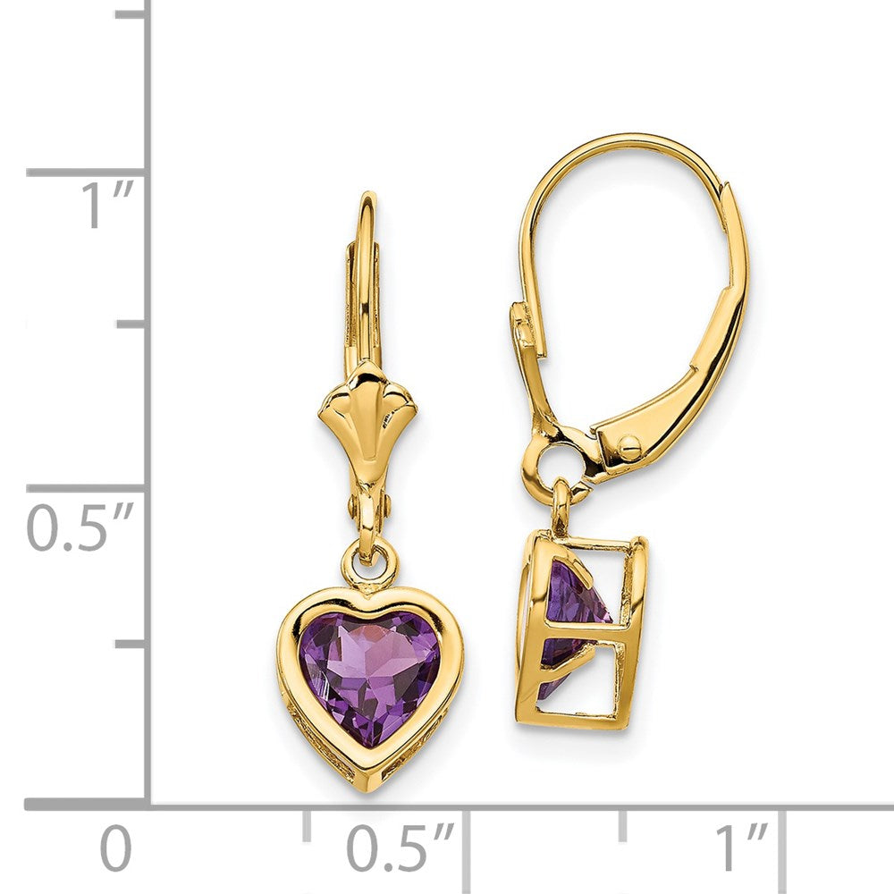 14k Yellow Gold 6mm Heart Amethyst Earrings