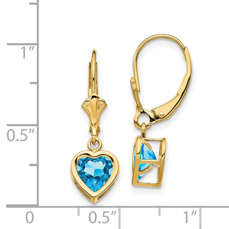 14k Yellow Gold 6mm Heart Blue Topaz Earrings