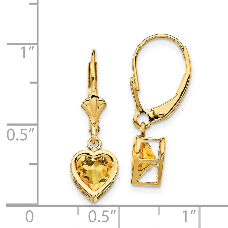 14k Yellow Gold 6mm Heart Citrine Earrings