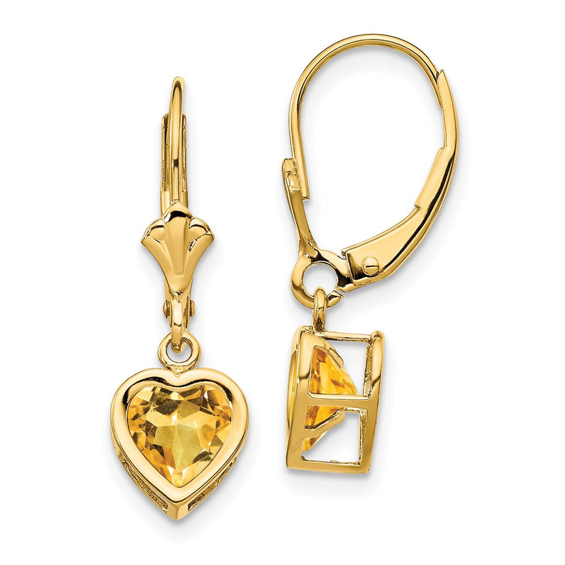 14k Yellow Gold 6mm Heart Citrine Earrings