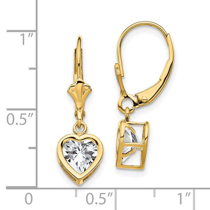 14k Yellow Gold 6mm Heart Cubic Zirconia Earrings