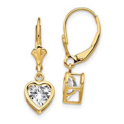 14k Yellow Gold 6mm Heart Cubic Zirconia Earrings