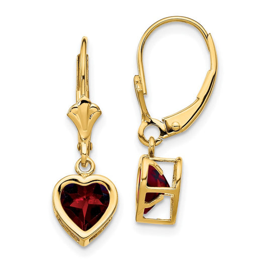 14k Yellow Gold 6mm Heart Garnet Earrings