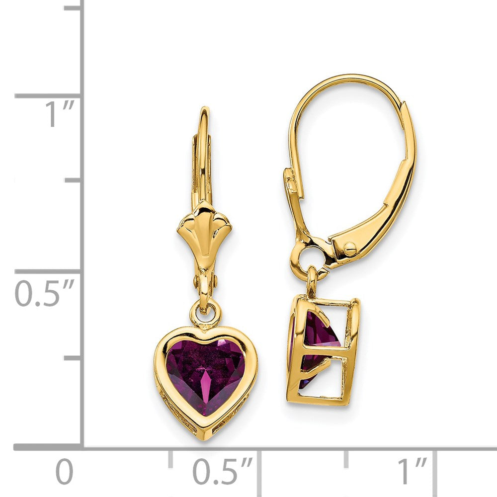 14k Yellow Gold 6mm Heart Rhodolite Garnet Earrings