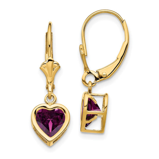 14k Yellow Gold 6mm Heart Rhodolite Garnet Earrings