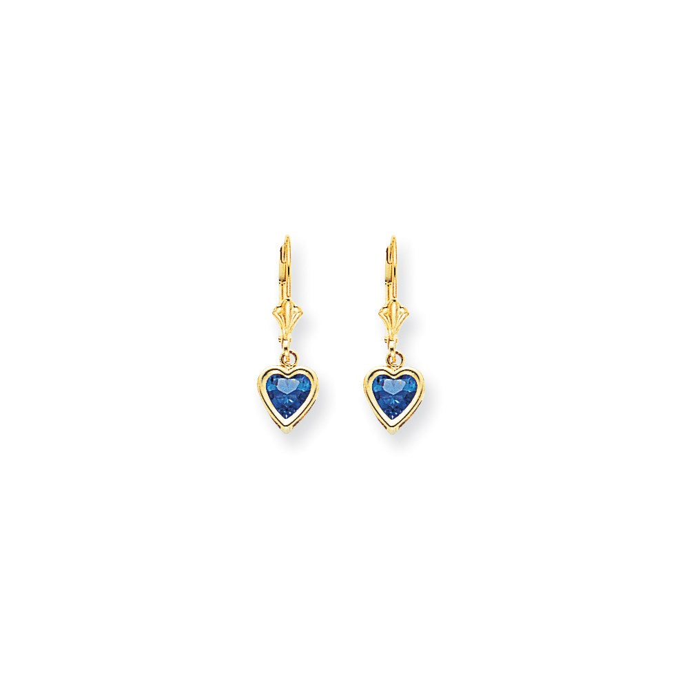 14k Yellow Gold Tanvorite heart leverback Earrings