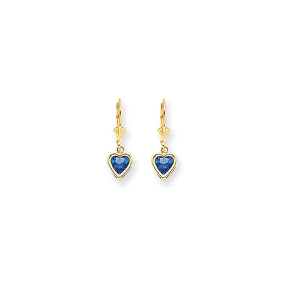 14k Yellow Gold Tanvorite heart leverback Earrings