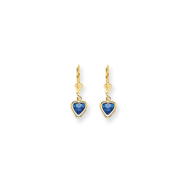 14k Yellow Gold Tanvorite heart leverback Earrings