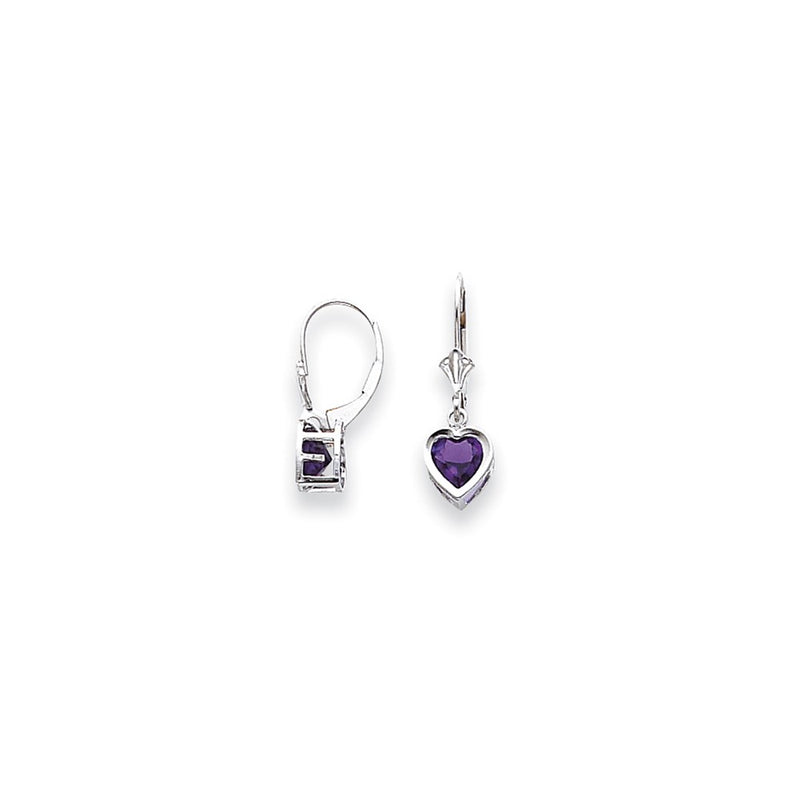 14k White Gold 6mm Heart Amethyst Earrings