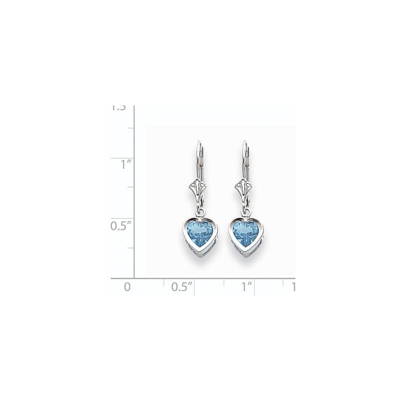 14k White Gold 6mm Heart Blue Topaz Earrings