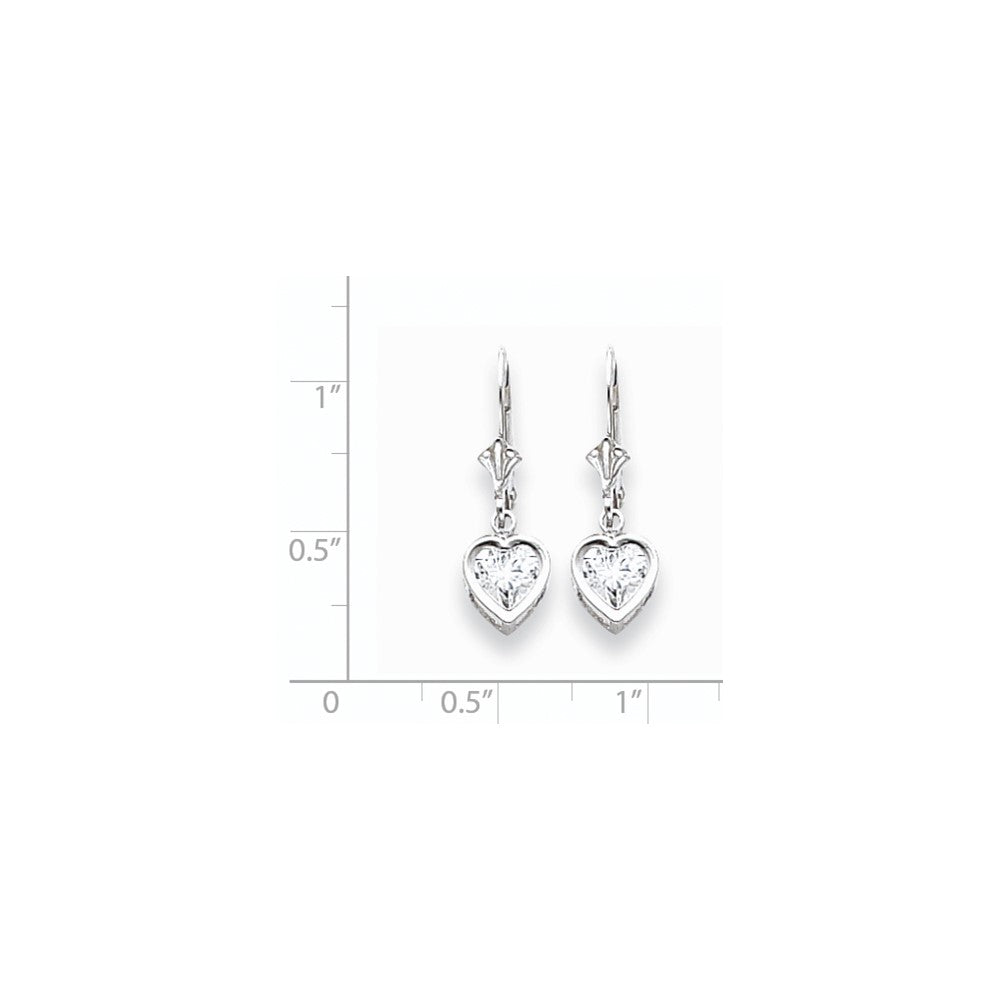 14k White Gold 6mm Heart Cubic Zirconia Earrings