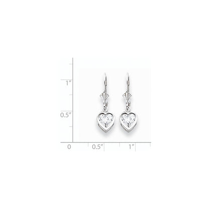14k White Gold 6mm Heart Cubic Zirconia Earrings