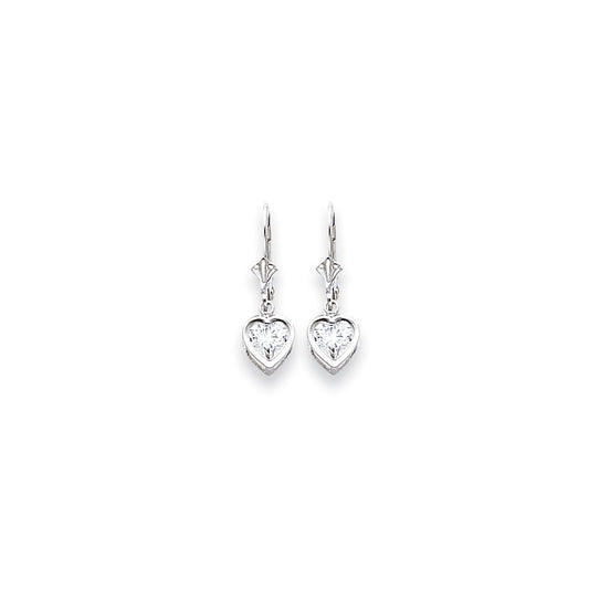 14k White Gold 6mm Heart Cubic Zirconia Earrings