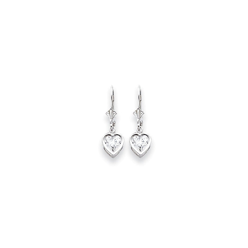 14k White Gold 6mm Heart Cubic Zirconia Earrings