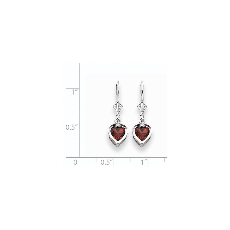 14k White Gold 6mm Heart Garnet Earrings