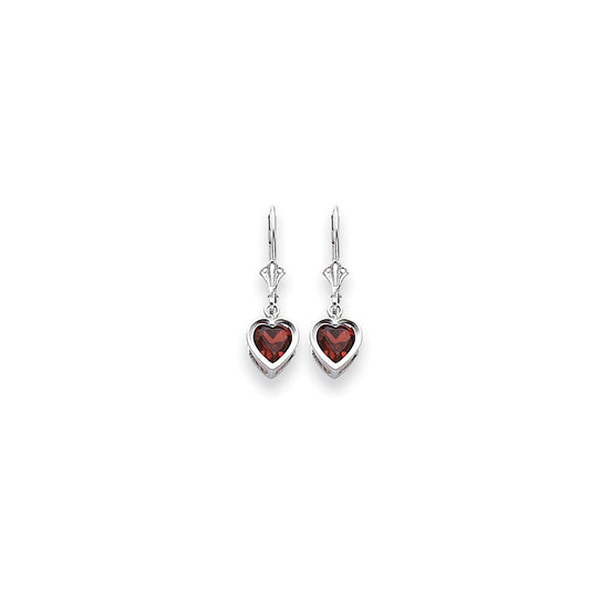 14k White Gold 6mm Heart Garnet Earrings