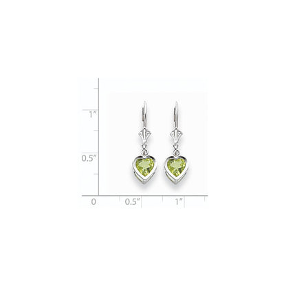 14k White Gold 6mm Heart Peridot Earrings