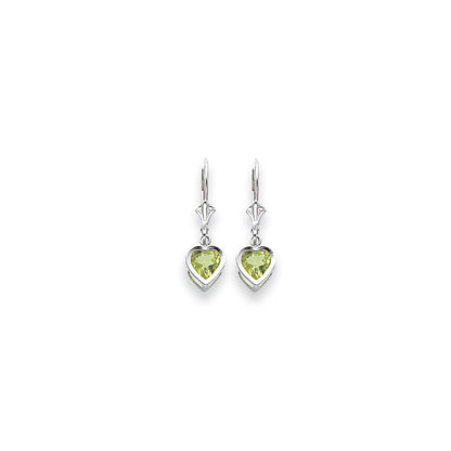 14k White Gold 6mm Heart Peridot Earrings