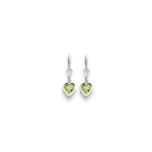14k White Gold 6mm Heart Peridot Earrings