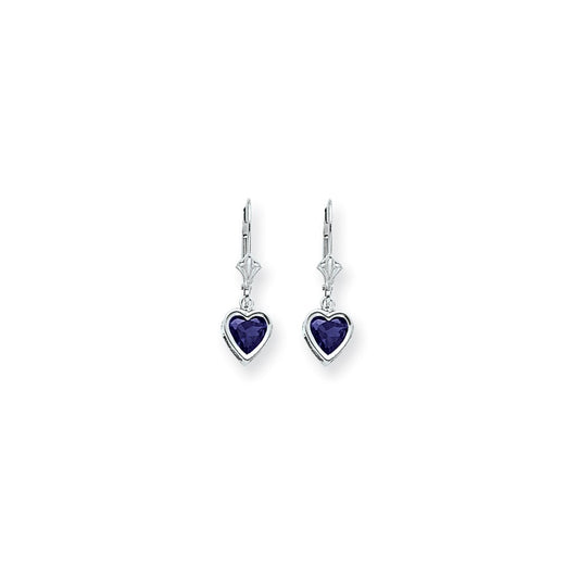 14k White Gold 6mm Heart Sapphire Earrings