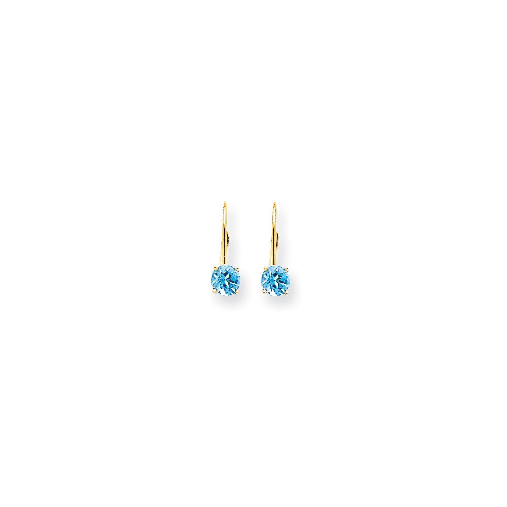 14k Yellow Gold 5mm Blue Topaz Checker leverback Earrings