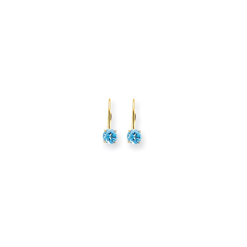 14k Yellow Gold 5mm Blue Topaz Checker leverback Earrings