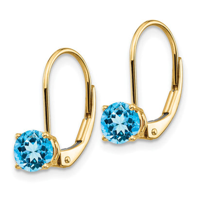 14k Yellow Gold 5mm Blue Topaz Leverback Earrings