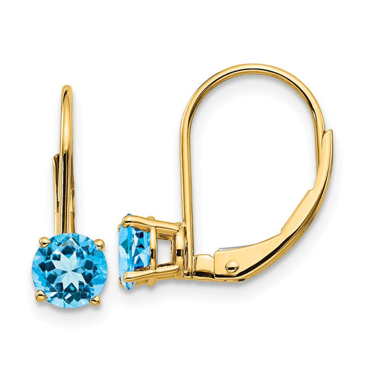 14k Yellow Gold 5mm Blue Topaz Leverback Earrings