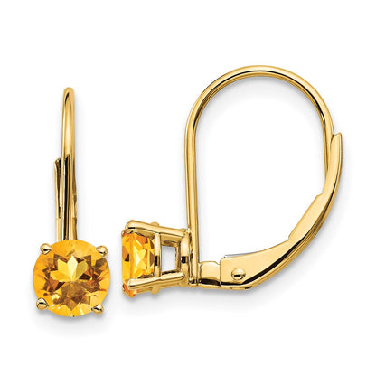 14k Yellow Gold 5mm Citrine Leverback Earrings